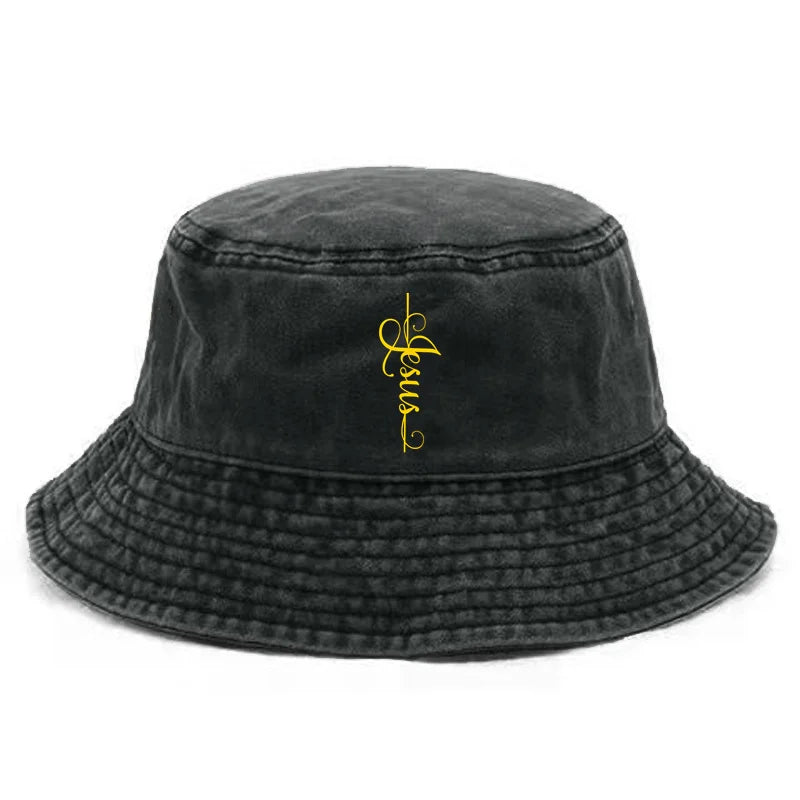 Jesus God Cross Bucket Cap Distressed Hats Cap