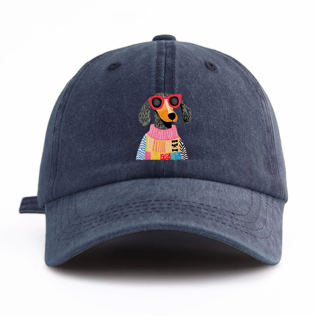 Retro Dog Print Washed Baseball Cap