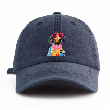 Retro Dog Print Washed Baseball Cap