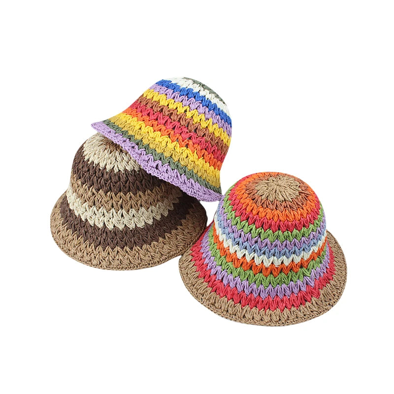 Foldable Wide Brim Straw Bucket Hat