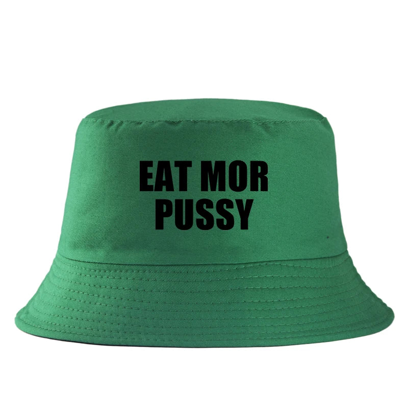Eat Mor Pussy Funny Slogan Reversible Bucket Hat