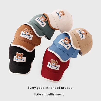 Cute Bear Baby Duck Tongue Hat Short Brim Children Baseball Hats Solid Cotton Kids Duckbill Cap Fashion Sunshade Visors Size 52-54cm