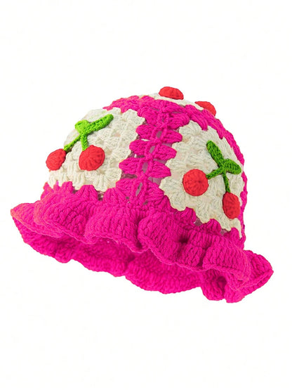 Women's Cherry Floral Crochet Bucket Hat
