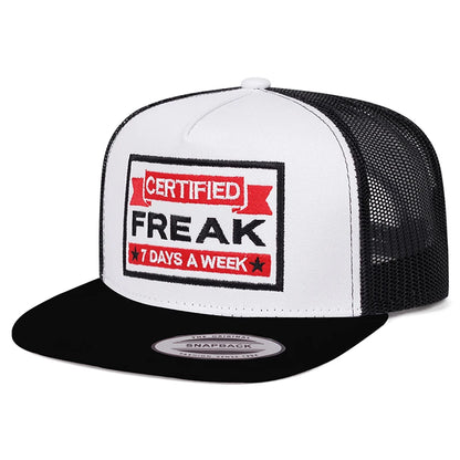 Freak Embroidered Mesh Flat Brim Snapback Cap