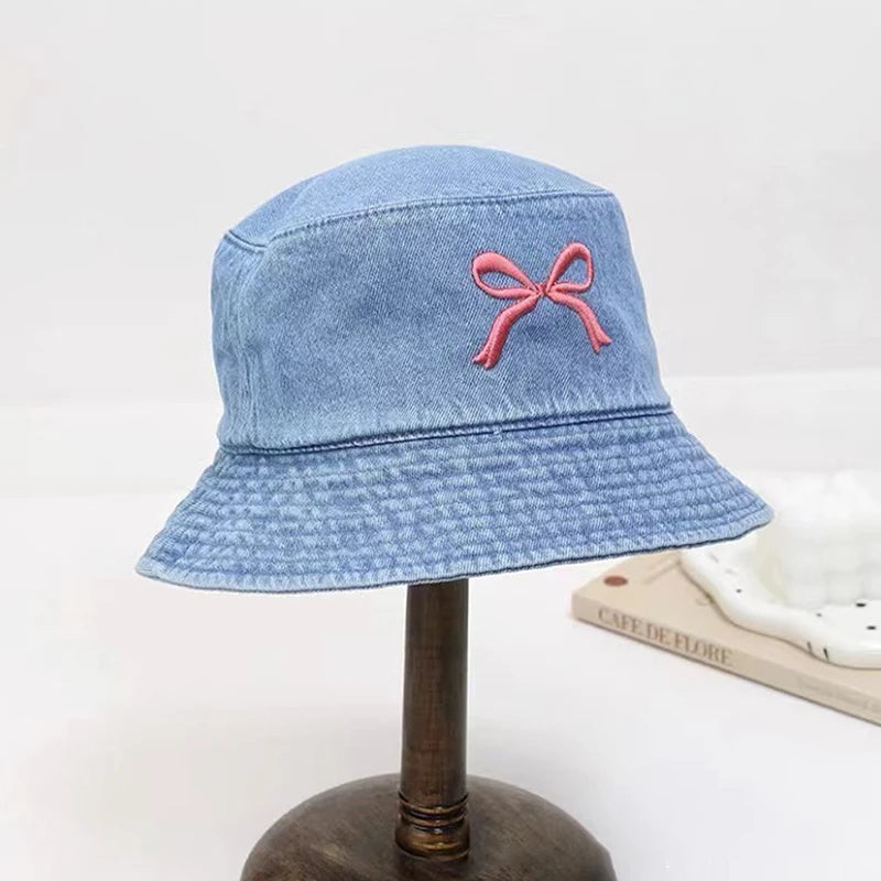 Embroidered Butterfly Denim Bucket Hat