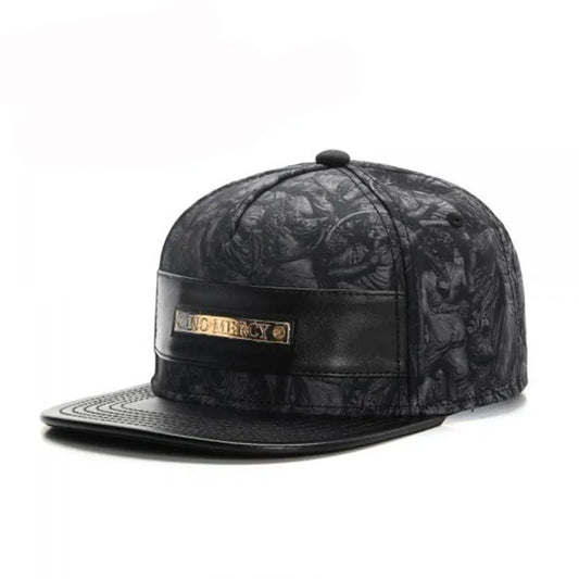 No Mercy Leather Metal Patch Hip-Hop Snapback Cap