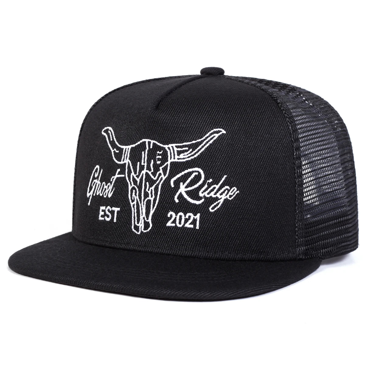 Ox Head Letter Embroidered Mesh Snapback Cap