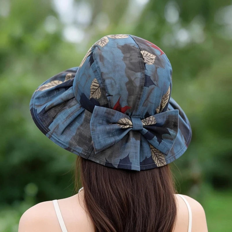 Wide Brim Bow Detail Lightweight UV Protection Bucket Hat