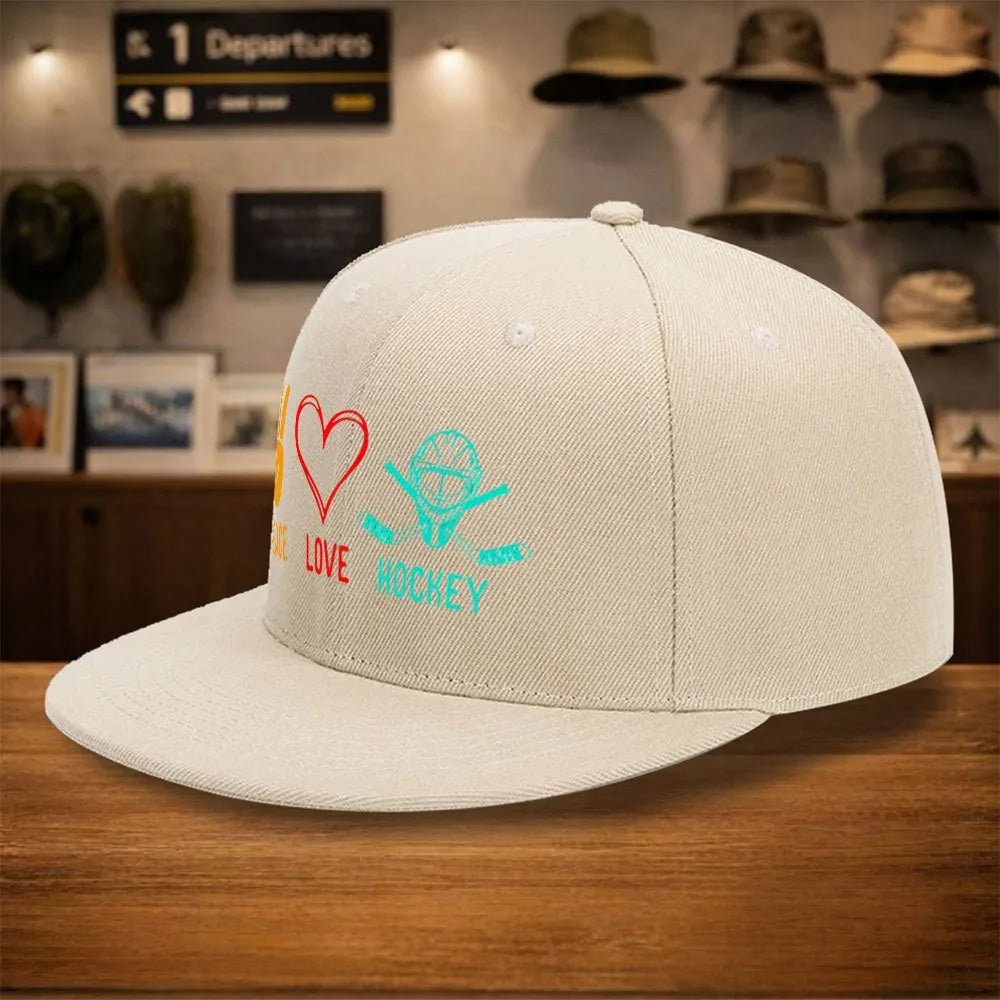 Peace Love Hockey Snapback Cap
