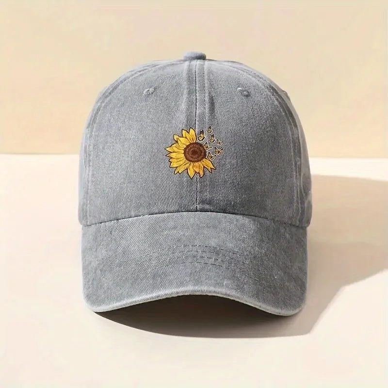 Sunflower Printed Baseball Cap With Adjustable Retro