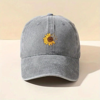 Sunflower Printed Baseball Cap With Adjustable Retro