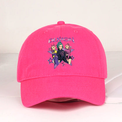 Demon Girl Group Cartoon Print Baseball Cap Men Women Y2K Streetwear Washed Cotton Adjustable Dad Hat Sun Hat