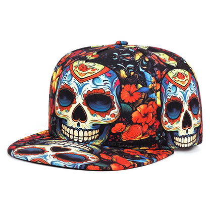 Skeleton Printed Unisex Streetwear Flat Brim Snapback Cap