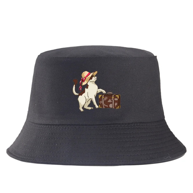 Reversible Cartoon Cat Print Double-Sided Summer Bucket Hat
