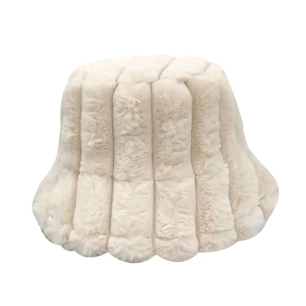 Women Faux Fur Winter Panama Fisherman Bucket Hat
