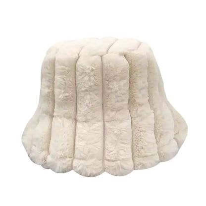 Women Faux Fur Winter Panama Fisherman Bucket Hat