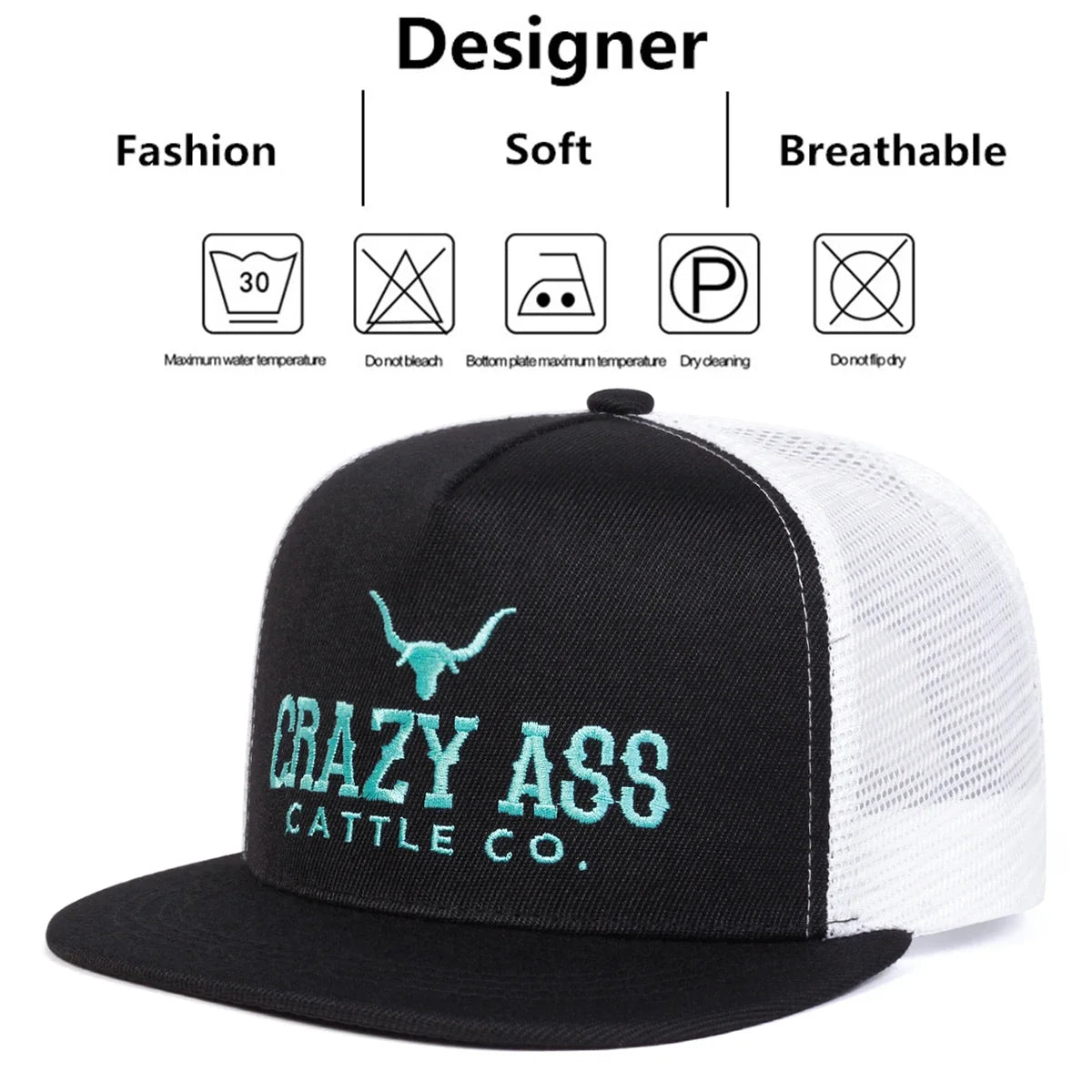 Crazy Ass Cattle Co Embroidered Mesh Snapback Cap