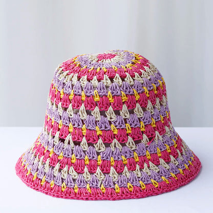 Multicolor Crochet Foldable Straw Bucket Hat