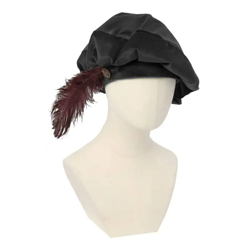 Quality Medieval Unisex Beret Hat With Feather Suede Tudor Hat