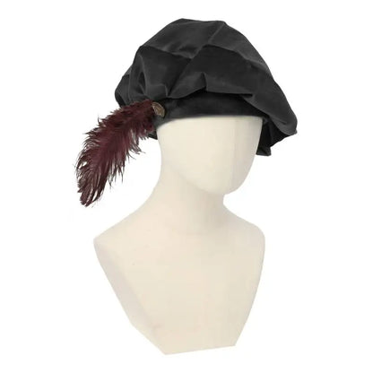 Quality Medieval Unisex Beret Hat With Feather Suede Tudor Hat