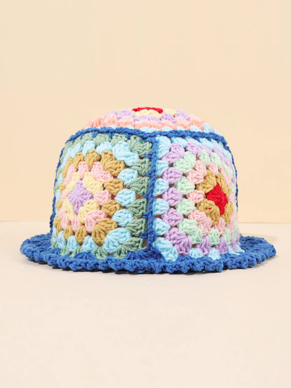 Women Flower Wool Hollow Knitted Fisherman Hat