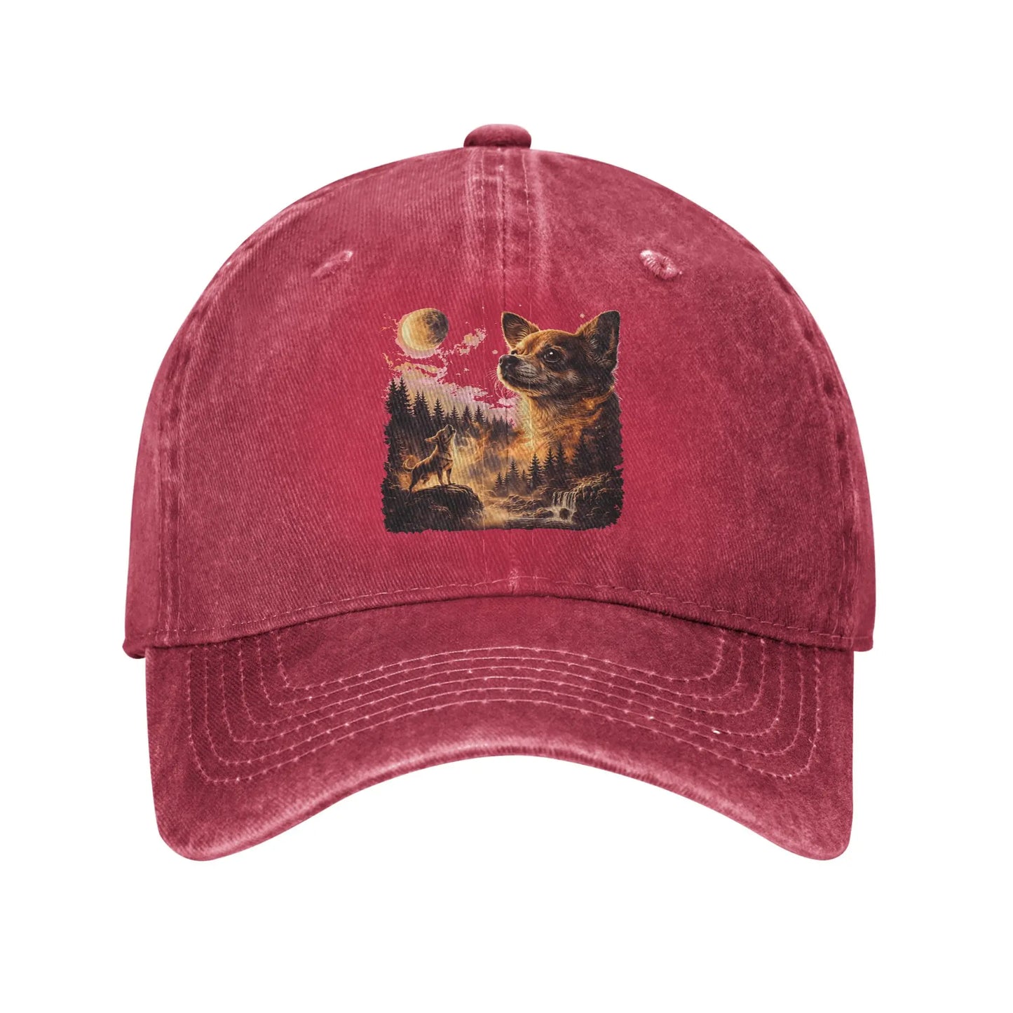 Chihuahua Moon Retro Washed Baseball Cap