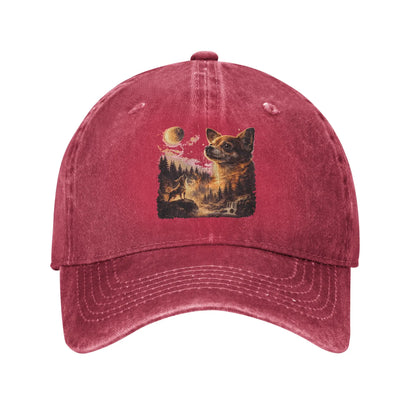 Chihuahua Moon Retro Washed Baseball Cap
