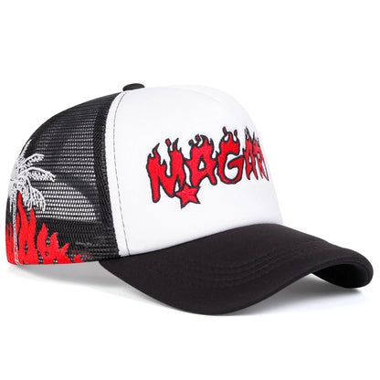 Unisex MAGARI Flame Embroidery Baseball Net Caps