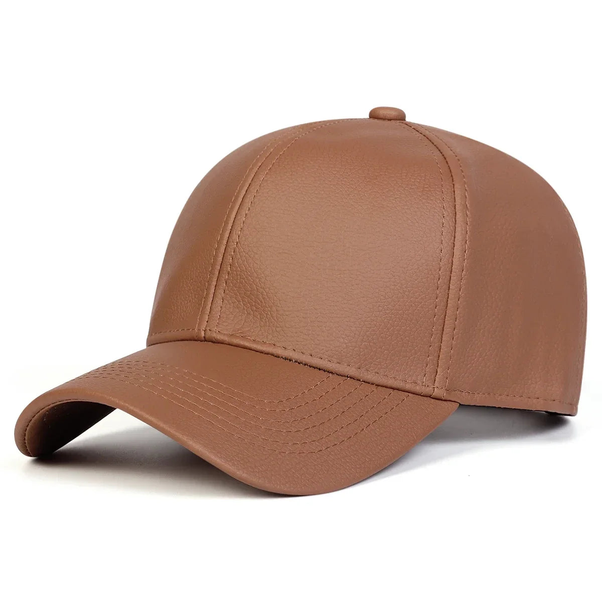 Solid Color PU Leather Adjustable Snapback cap