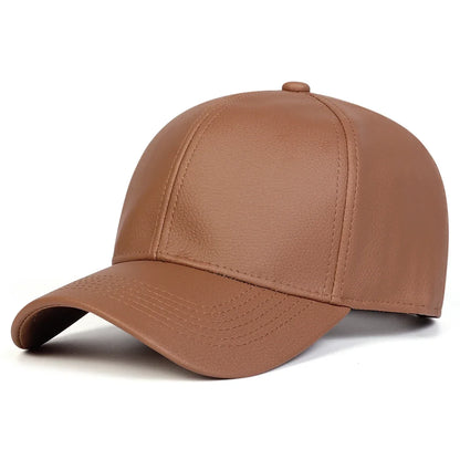 Solid Color PU Leather Adjustable Snapback cap