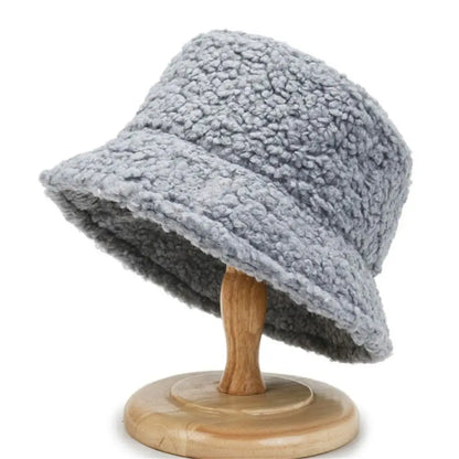 Women Faux Fur Lamb Wool Fisherman Bucket Hat