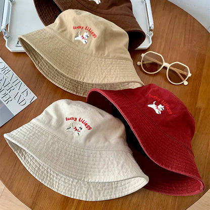 Cute Dog Embroidered Fisherman Bucket Hat