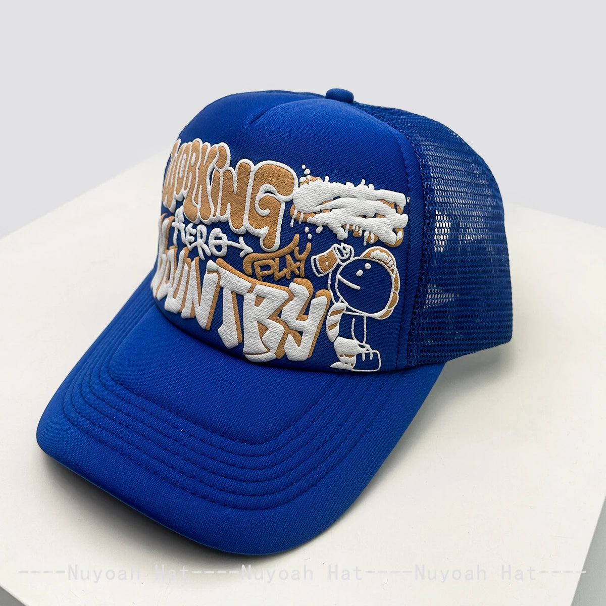 Cartoon Graffiti Printed Colorblock Mesh Snapback Cap