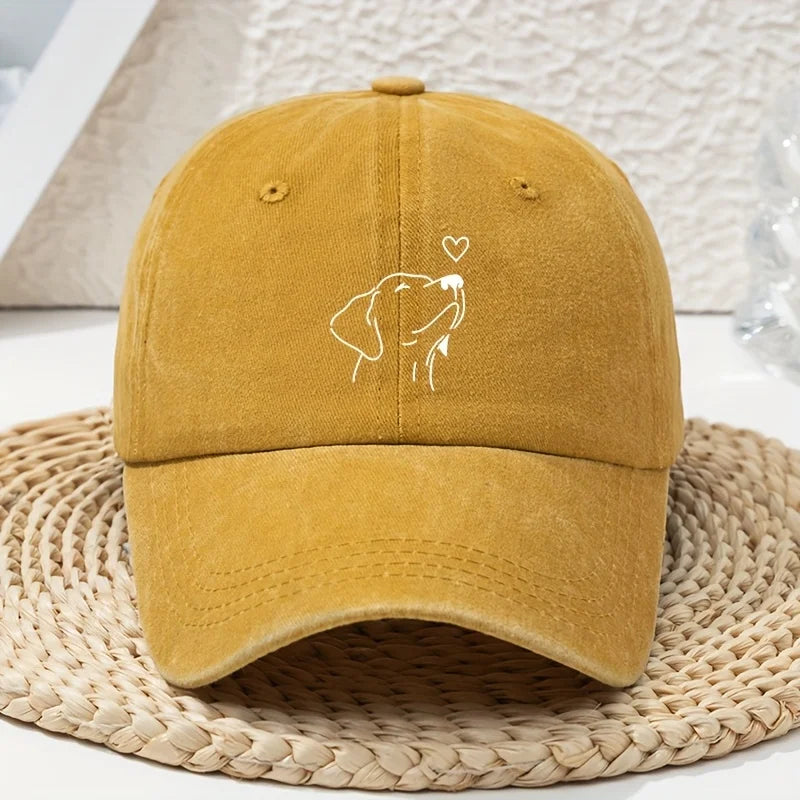 White Line Dog Print Women's Baseball Cap Versatile For Spring And Summer Retro Soft Top Baseball Cap Dad Hat Vintage