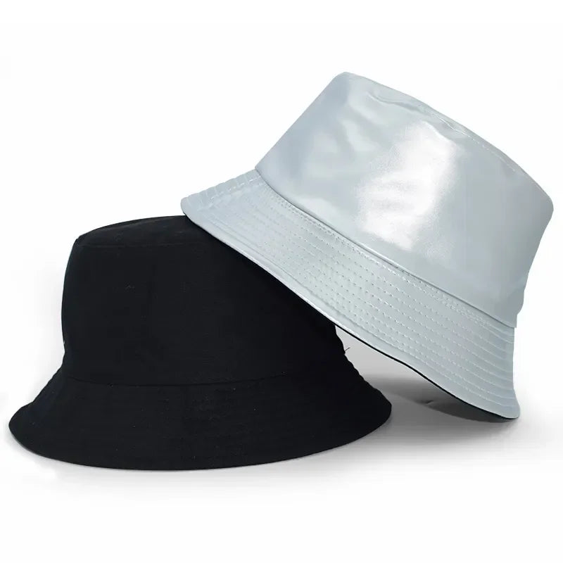 New Autumn Winter Pu Leather Cotton Bucket Hat
