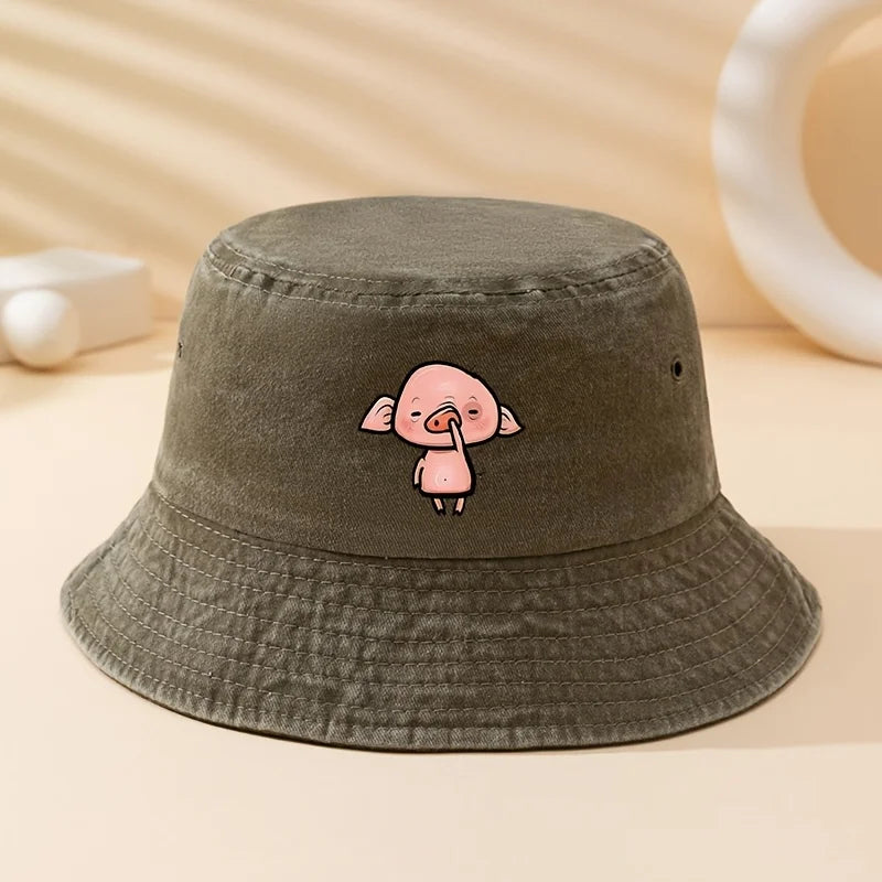 Pink Pig Print Bucket Hat