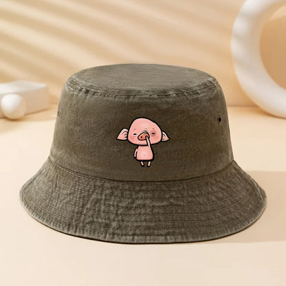 Pink Pig Print Bucket Hat