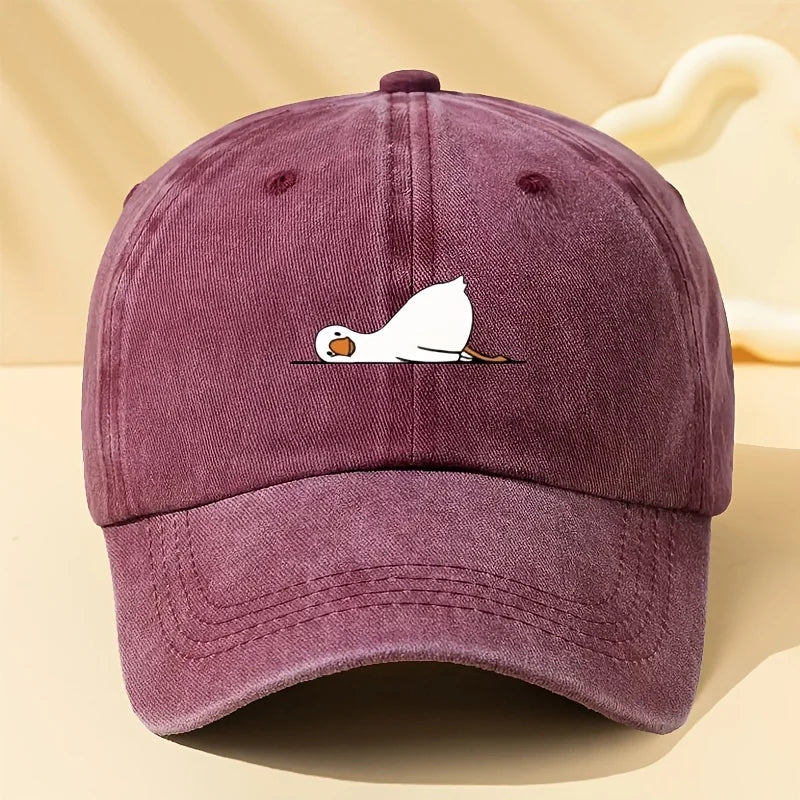 Lying Goose Print Vintage Washed Baseball Cap