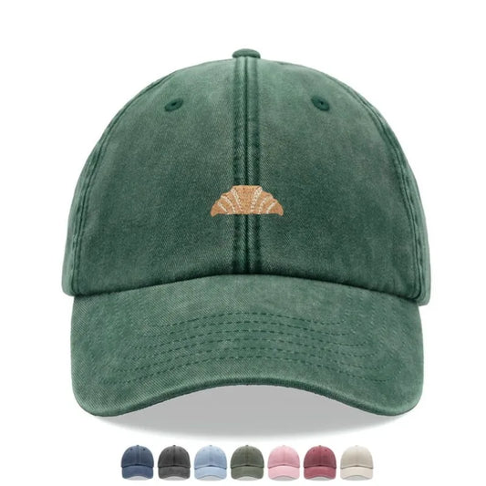 Retro Croissant Print Washed Baseball Cap