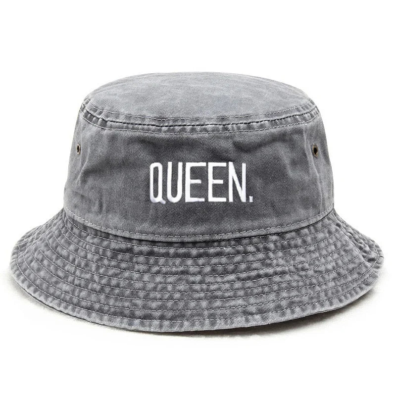 Couple Letter Embroidered Washed Bucket Hat