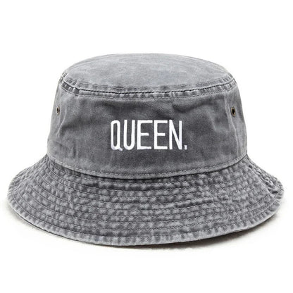 Couple Letter Embroidered Washed Bucket Hat