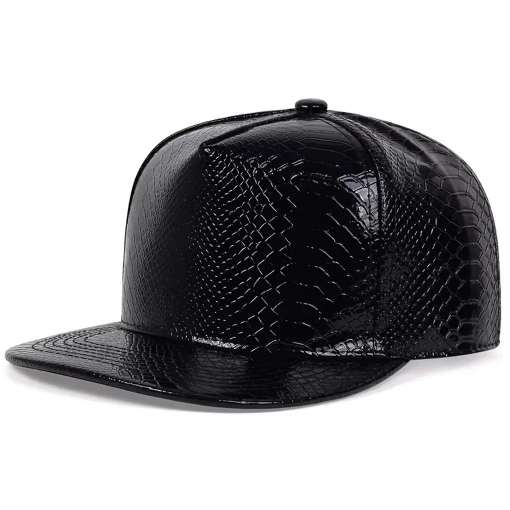 PU Leather Flat Brim Street Dance Snapback Cap