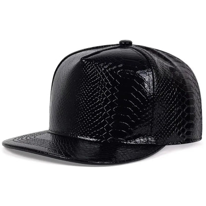 PU Leather Flat Brim Street Dance Snapback Cap