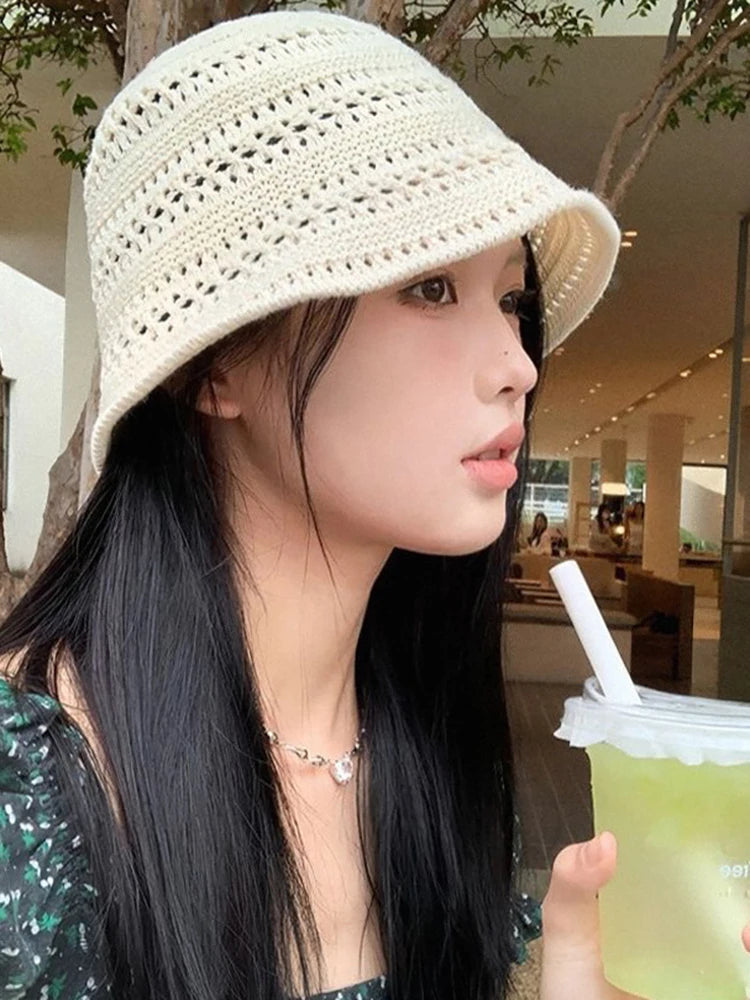 Crochet Raffia Tassel Edge Beach Bucket Hat