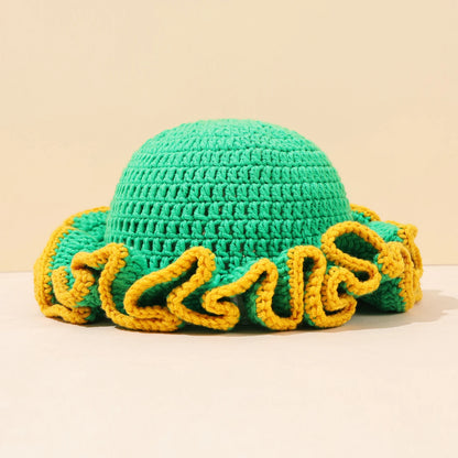 Women Multi Color Crochet Ruffle Fisherman Hat