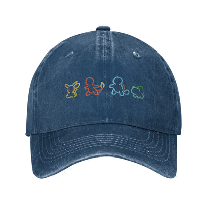 Pikachu Bulbasaur Distressed Denim Baseball Cap