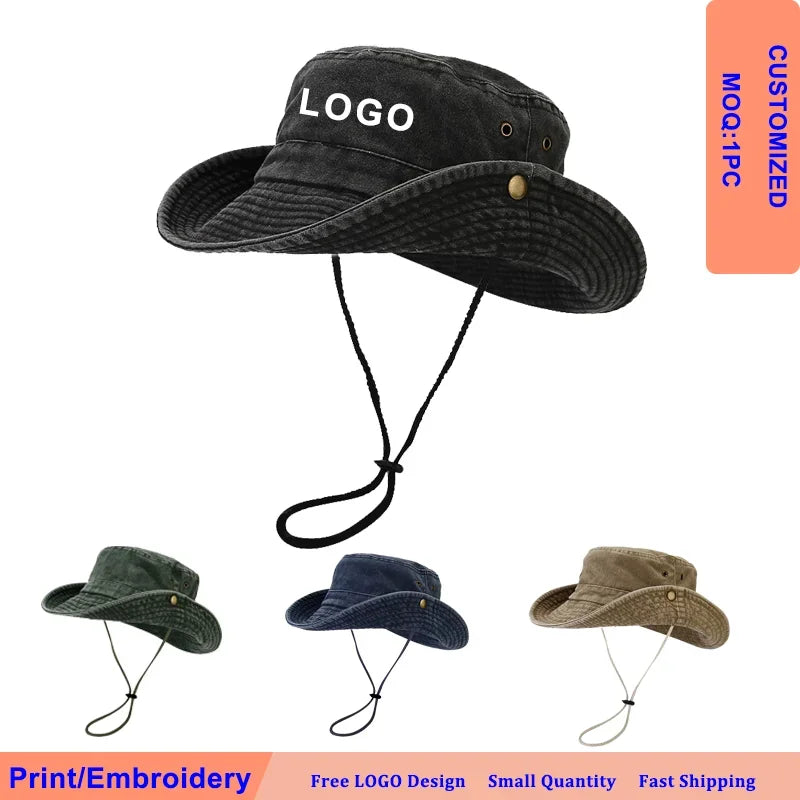 Newest Custom Logo Cotton Outdoor Travel Bucket Hat