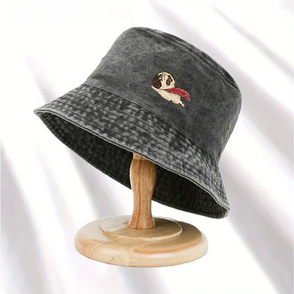 Dog Print Fisherman Hat Foldable Storage Washed And Vintage Style