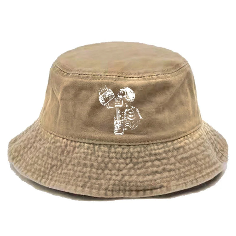 Skull Drunk Washed Retro Bucket Hat