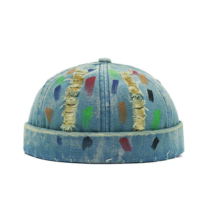 Tear Broken Denim Docker Cap Colorful Brimless Caps